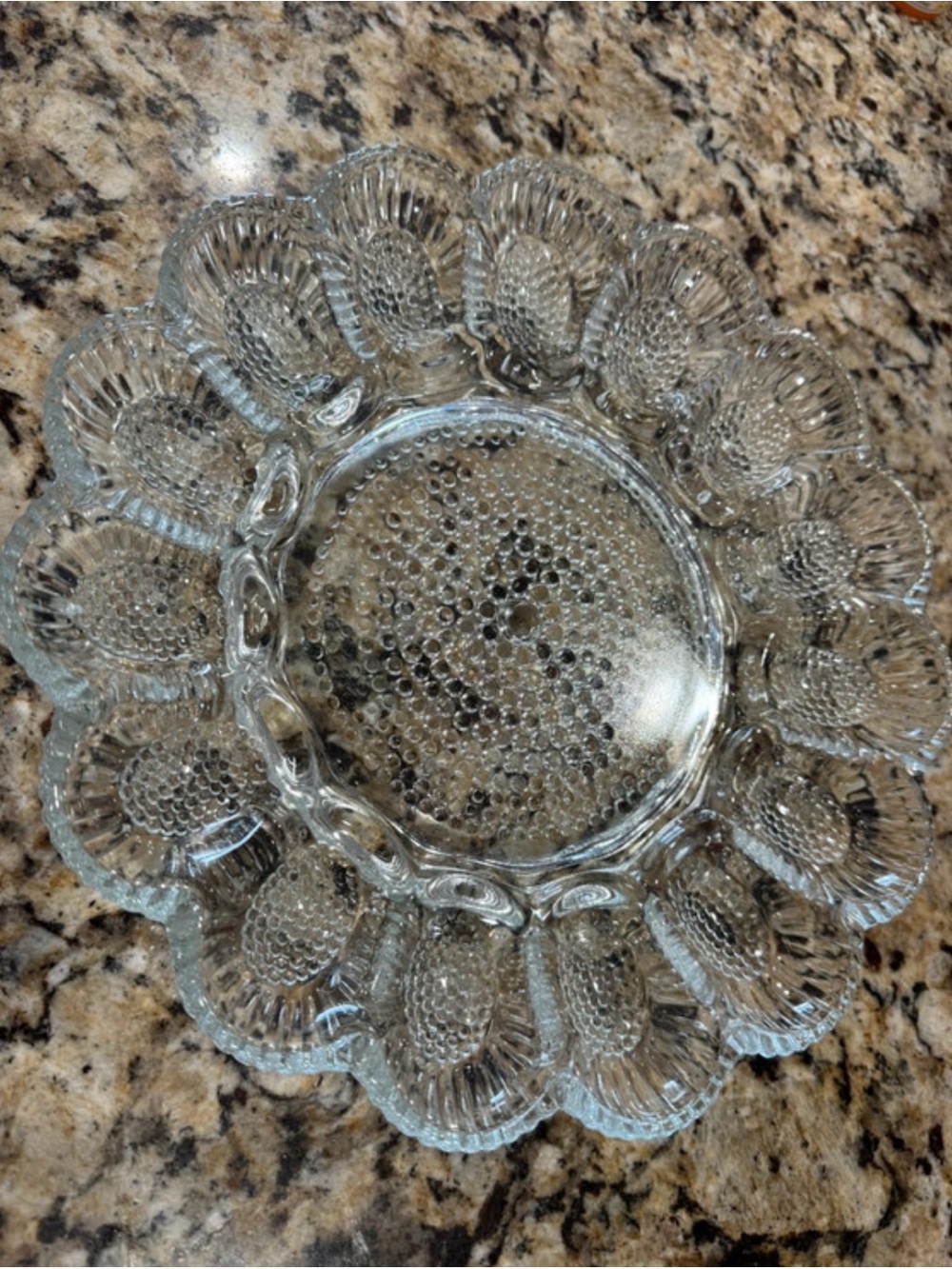Vintage Clear Pressed Glass Deviled Egg Serving Plate 15 slots